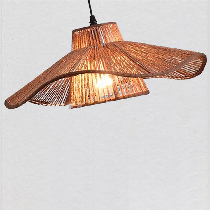 Suspension Luminaire 1 Lumière Pour Salle à Manger avec Chapeau de Paille Tissé en Corde de Chanvre Japonais Traditionnel 