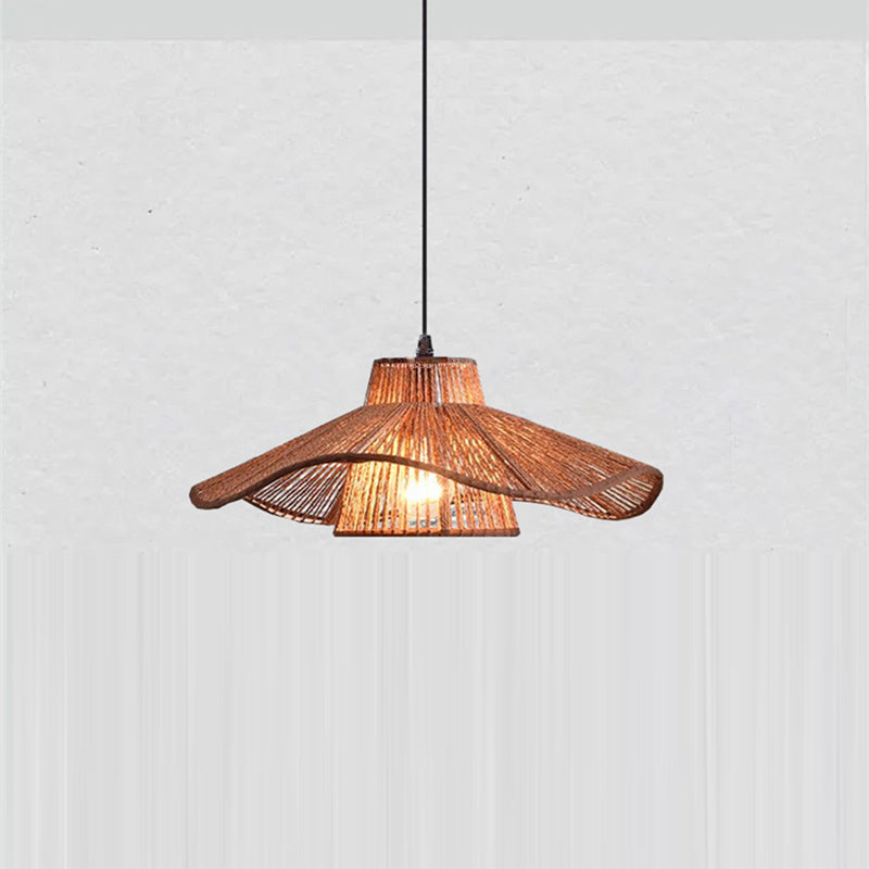 Suspension Luminaire 1 Lumière Pour Salle à Manger avec Chapeau de Paille Tissé en Corde de Chanvre Japonais Traditionnel 
