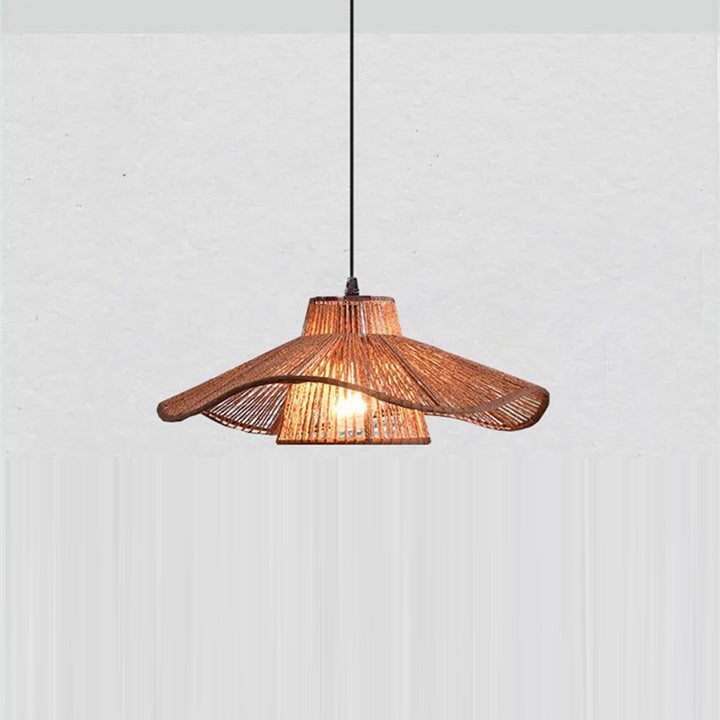 Suspension Luminaire 1 Lumière Pour Salle à Manger avec Chapeau de Paille Tissé en Corde de Chanvre Japonais Traditionnel 