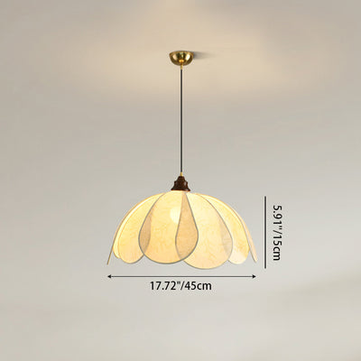 Traditionelle französische Petal-Stoffschirm-Hardware 1-Licht-Pendelleuchte für Esszimmer 
