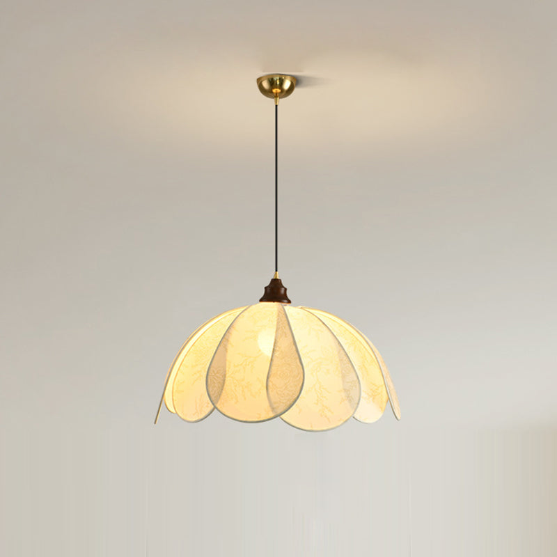 Traditionelle französische Petal-Stoffschirm-Hardware 1-Licht-Pendelleuchte für Esszimmer 