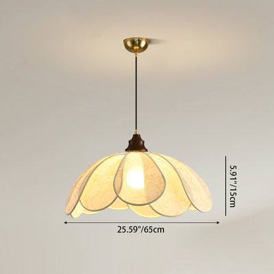 Traditionelle französische Petal-Stoffschirm-Hardware 1-Licht-Pendelleuchte für Esszimmer 