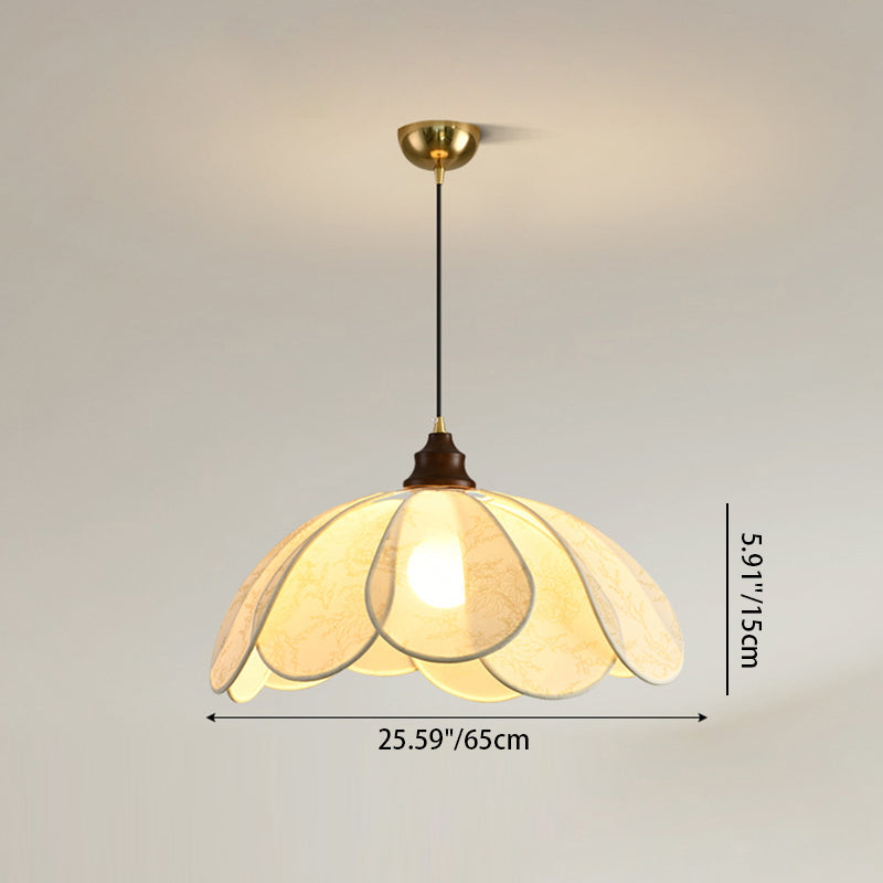Traditionelle französische Petal-Stoffschirm-Hardware 1-Licht-Pendelleuchte für Esszimmer 