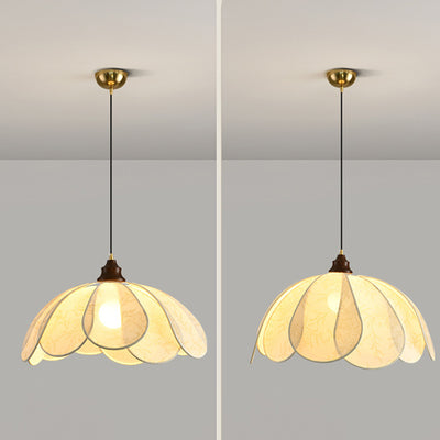 Traditionelle französische Petal-Stoffschirm-Hardware 1-Licht-Pendelleuchte für Esszimmer 