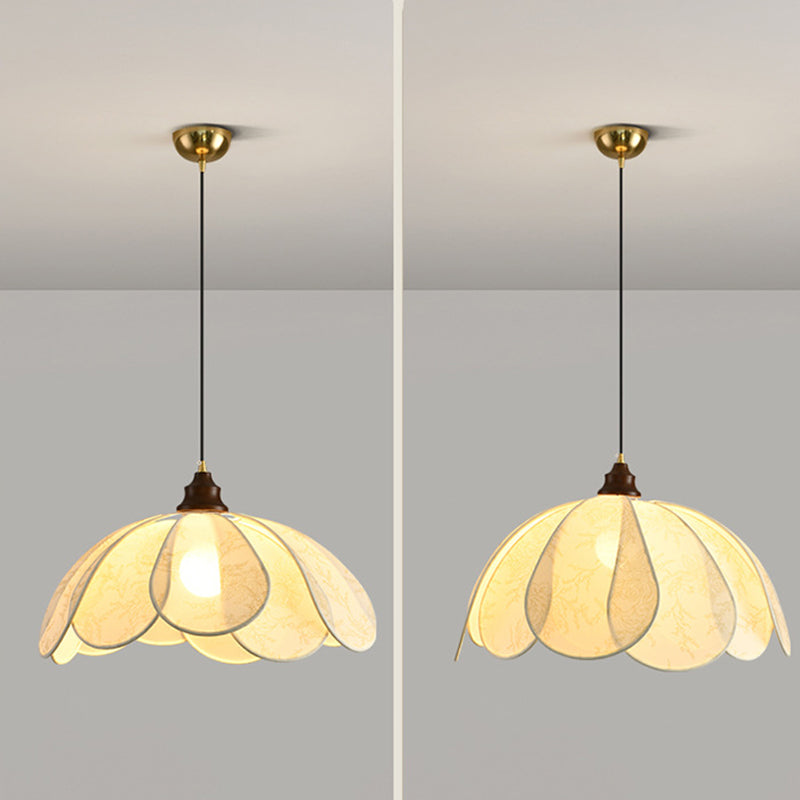 Traditionelle französische Petal-Stoffschirm-Hardware 1-Licht-Pendelleuchte für Esszimmer 