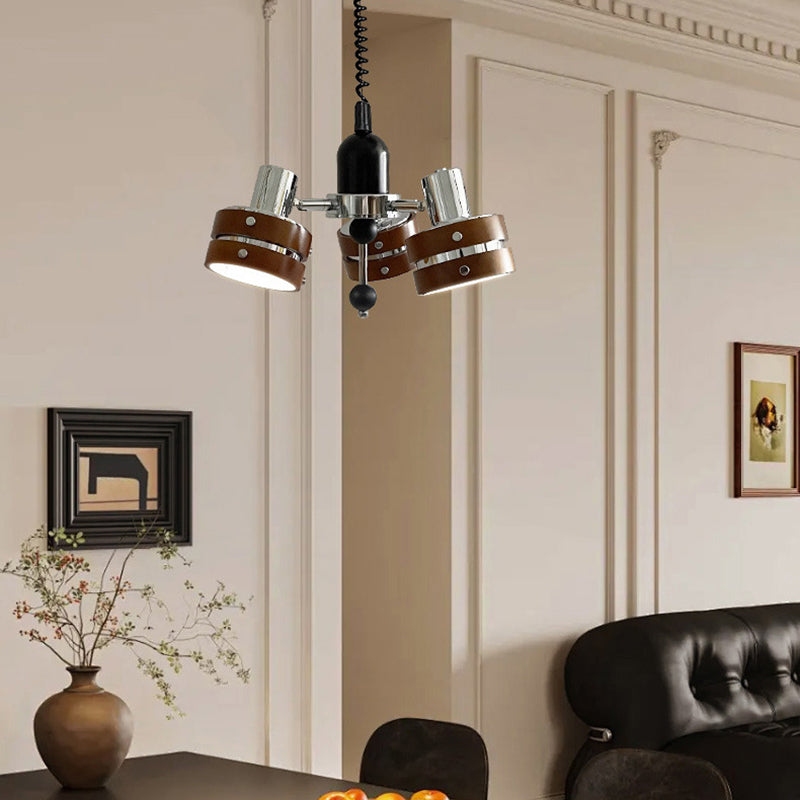 Chandelier 3 lumières en bois de caoutchouc avec cadre en fer de simplicité contemporaine pour salon 