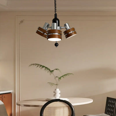 Contemporary Simplicity Iron Frame Rubber Wood Cylinder 3-Light Chandelier For Living Room