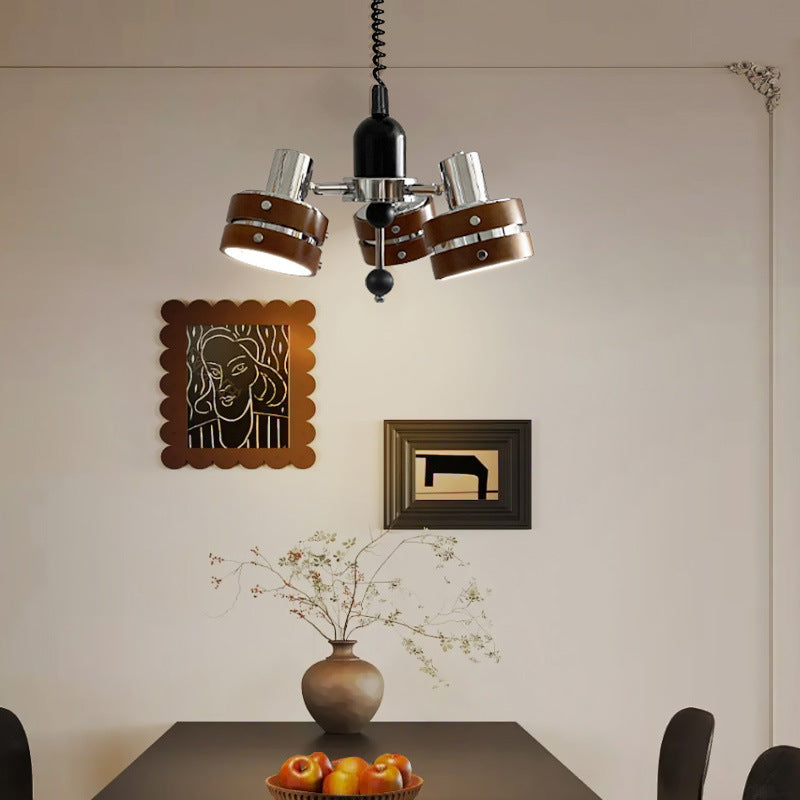 Contemporary Simplicity Iron Frame Rubber Wood Cylinder 3-Light Chandelier For Living Room