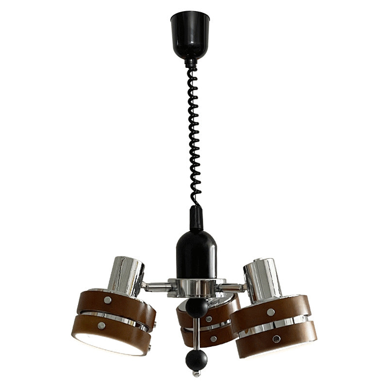Contemporary Simplicity Iron Frame Rubber Wood Cylinder 3-Light Chandelier For Living Room