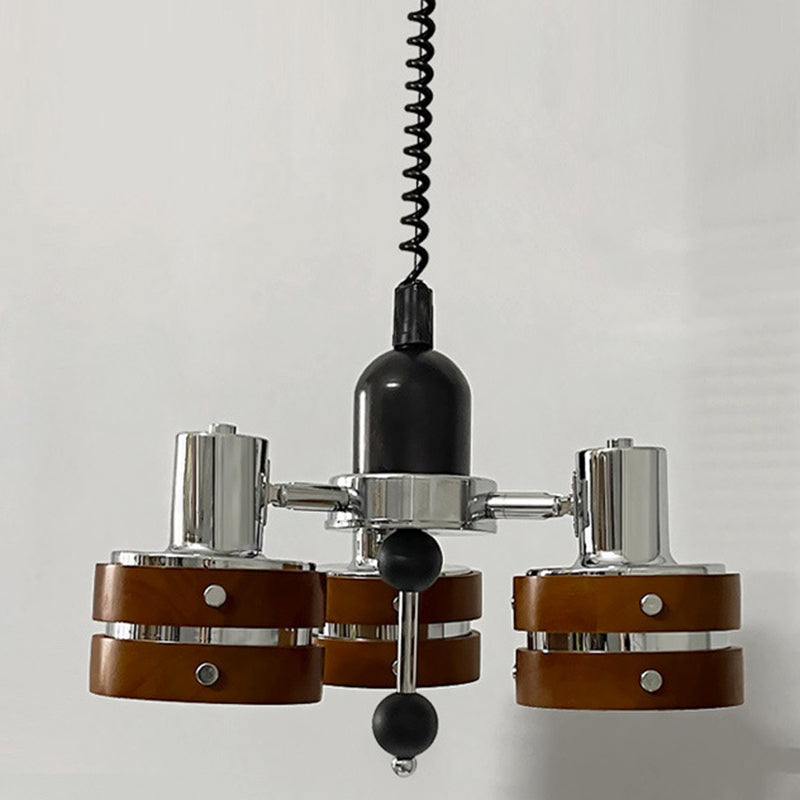 Contemporary Simplicity Iron Frame Rubber Wood Cylinder 3-Light Chandelier For Living Room