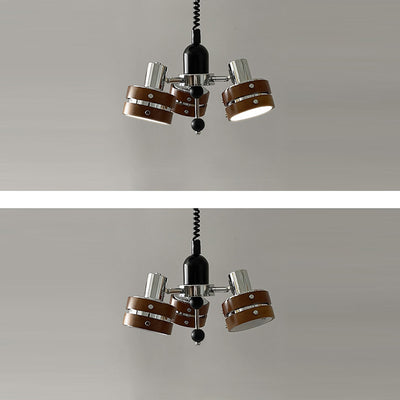 Contemporary Simplicity Iron Frame Rubber Wood Cylinder 3-Light Chandelier For Living Room