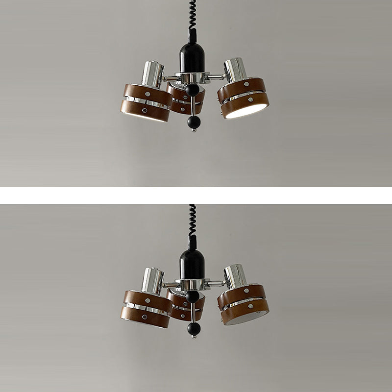 Contemporary Simplicity Iron Frame Rubber Wood Cylinder 3-Light Chandelier For Living Room