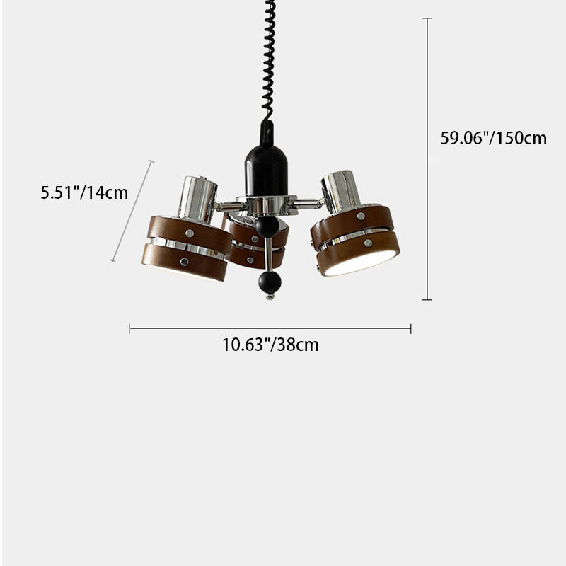 Contemporary Simplicity Iron Frame Rubber Wood Cylinder 3-Light Chandelier For Living Room