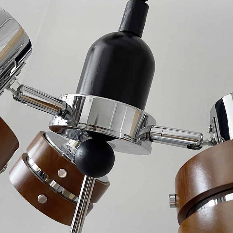 Contemporary Simplicity Iron Frame Rubber Wood Cylinder 3-Light Chandelier For Living Room
