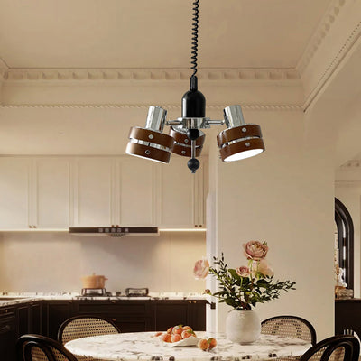 Contemporary Simplicity Iron Frame Rubber Wood Cylinder 3-Light Chandelier For Living Room