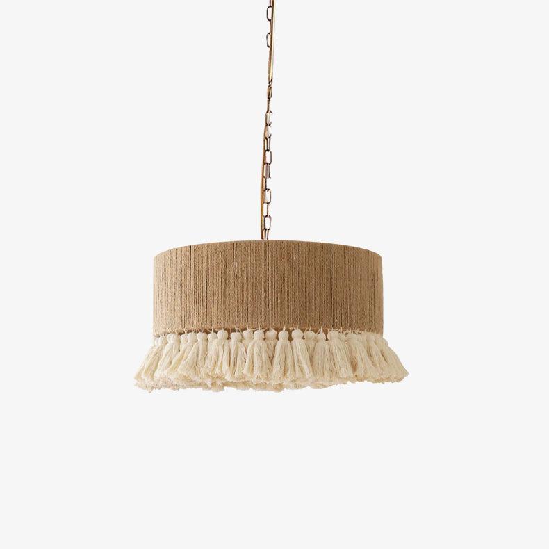 Lámpara colgante cilíndrica de 1 luz con borlas trenzadas de cuerda de cáñamo boho contemporáneo para sala de estar 