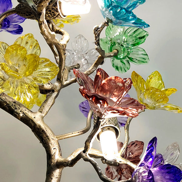 Lampe de table à 4 lumières avec abat-jour en fleur de cristal créatif contemporain, feuille d&