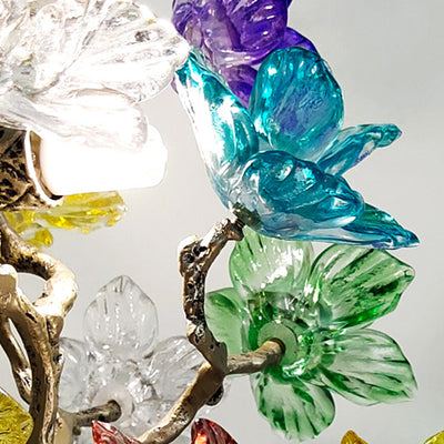 Lampe de table à 4 lumières avec abat-jour en fleur de cristal créatif contemporain, feuille d'érable, base en cuivre pour maison et bureau 