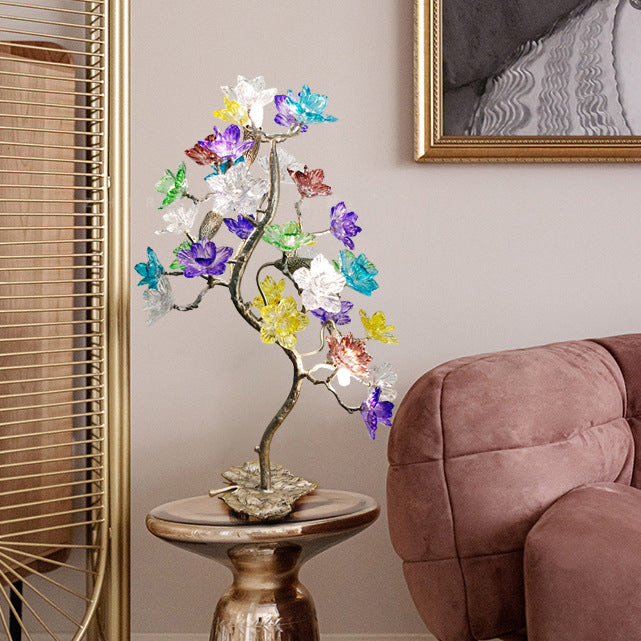 Lampe de table à 4 lumières avec abat-jour en fleur de cristal créatif contemporain, feuille d&