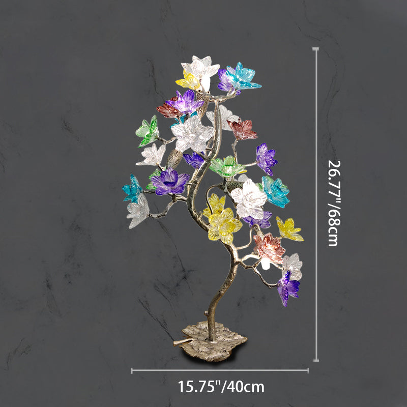 Lampe de table à 4 lumières avec abat-jour en fleur de cristal créatif contemporain, feuille d&