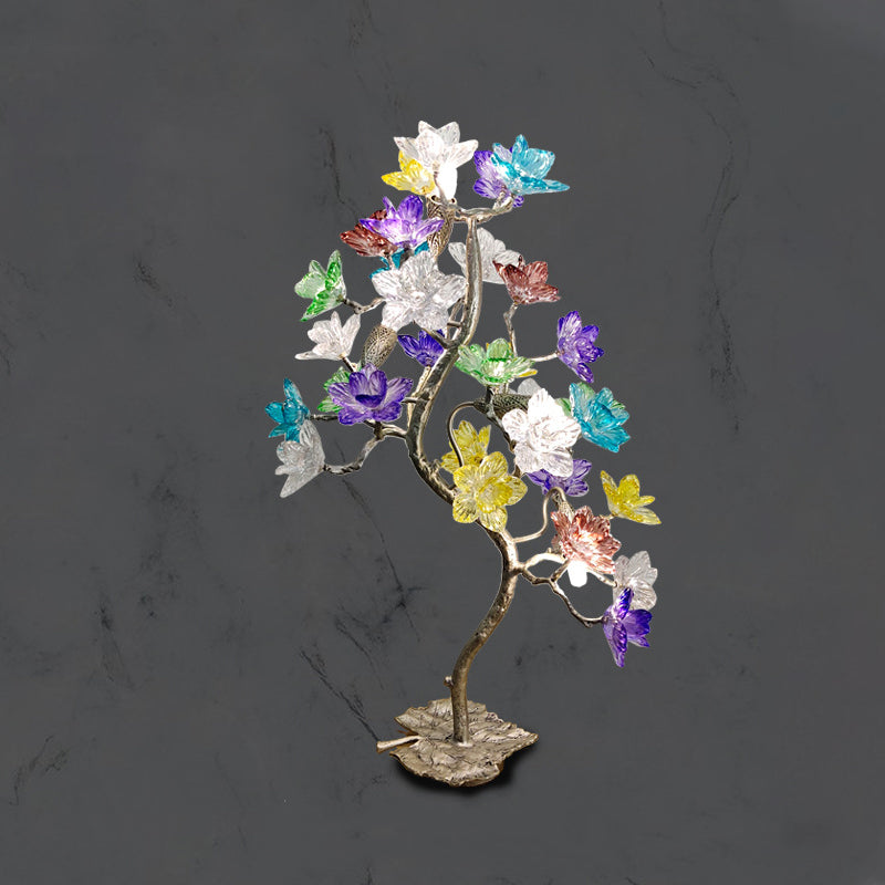 Lampe de table à 4 lumières avec abat-jour en fleur de cristal créatif contemporain, feuille d&