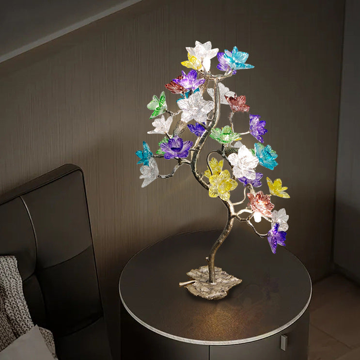 Lampe de table à 4 lumières avec abat-jour en fleur de cristal créatif contemporain, feuille d&
