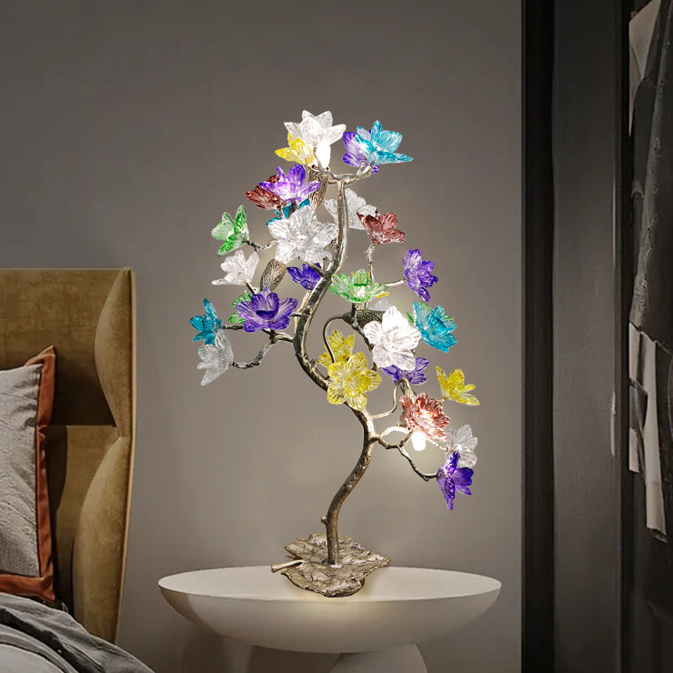 Lampe de table à 4 lumières avec abat-jour en fleur de cristal créatif contemporain, feuille d&