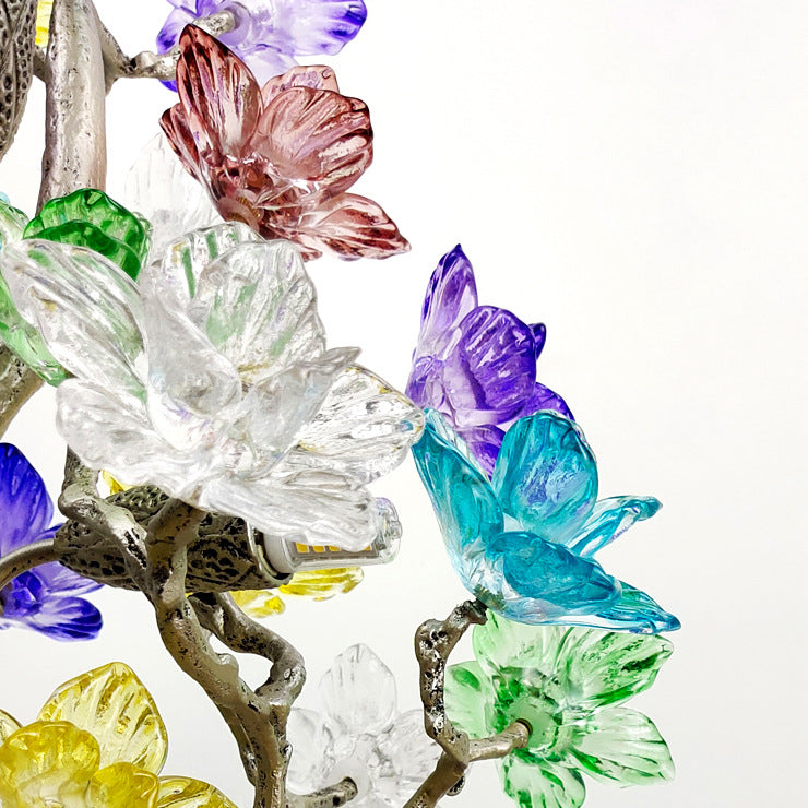 Lampe de table à 4 lumières avec abat-jour en fleur de cristal créatif contemporain, feuille d&