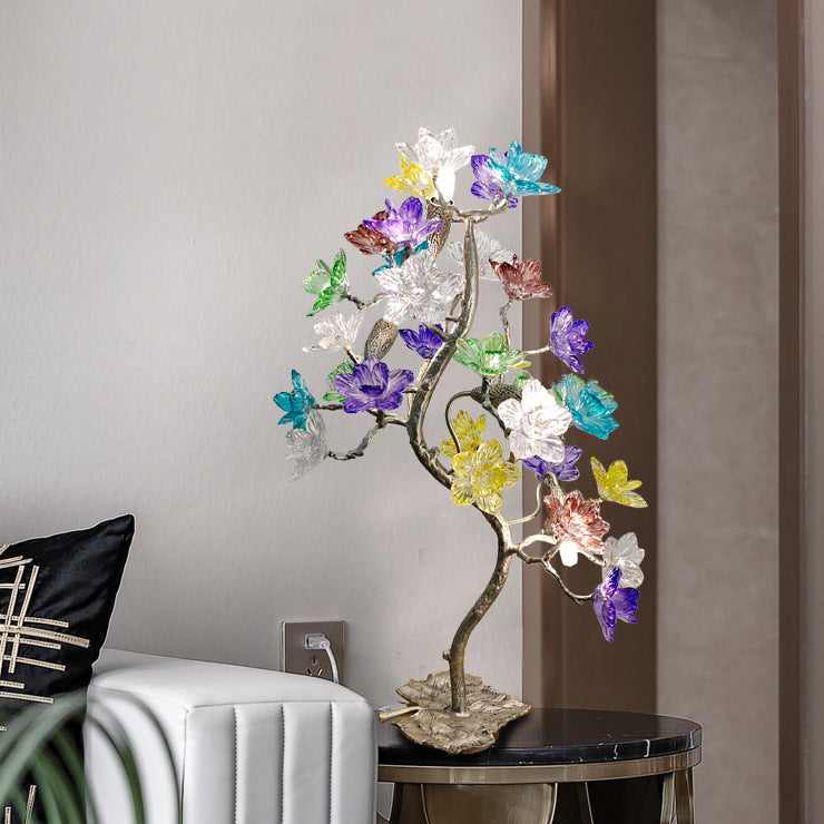 Lampe de table à 4 lumières avec abat-jour en fleur de cristal créatif contemporain, feuille d&