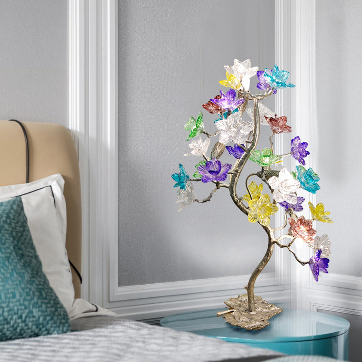 Lampe de table à 4 lumières avec abat-jour en fleur de cristal créatif contemporain, feuille d&