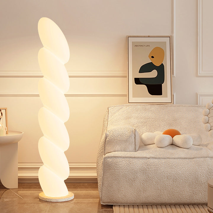 Contemporary Nordic Spiral Elliptical PE Shade Marble Base LED Standing Floor Lamp For Home Office
