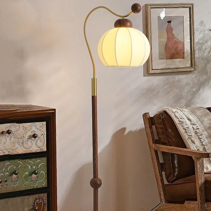 Traditional Vintage Fabric Lantern Shade Arc Iron Rod 1-Light Standing Floor Lamp For Study