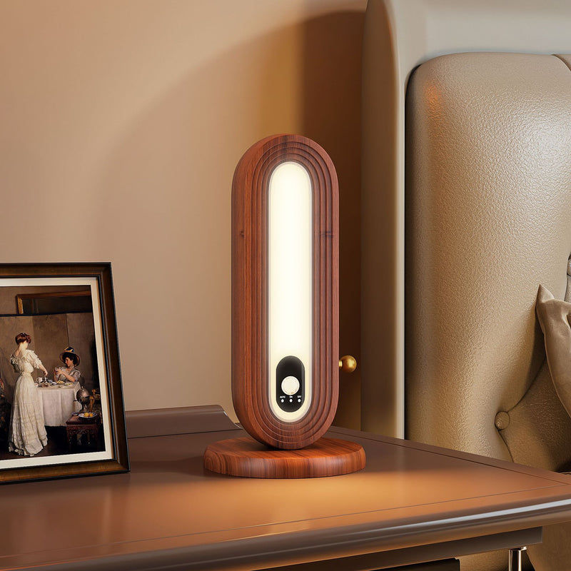 Lampe de Table Intelligente à Détection Magnétique LED Ovale en Bois Massif Simplicité Moderne pour Chambre 