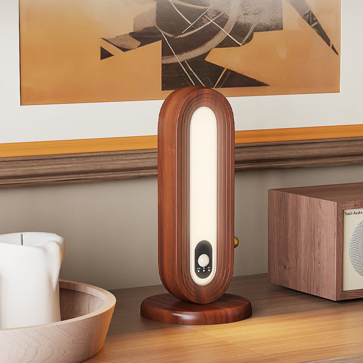 Lampe de Table Intelligente à Détection Magnétique LED Ovale en Bois Massif Simplicité Moderne pour Chambre 