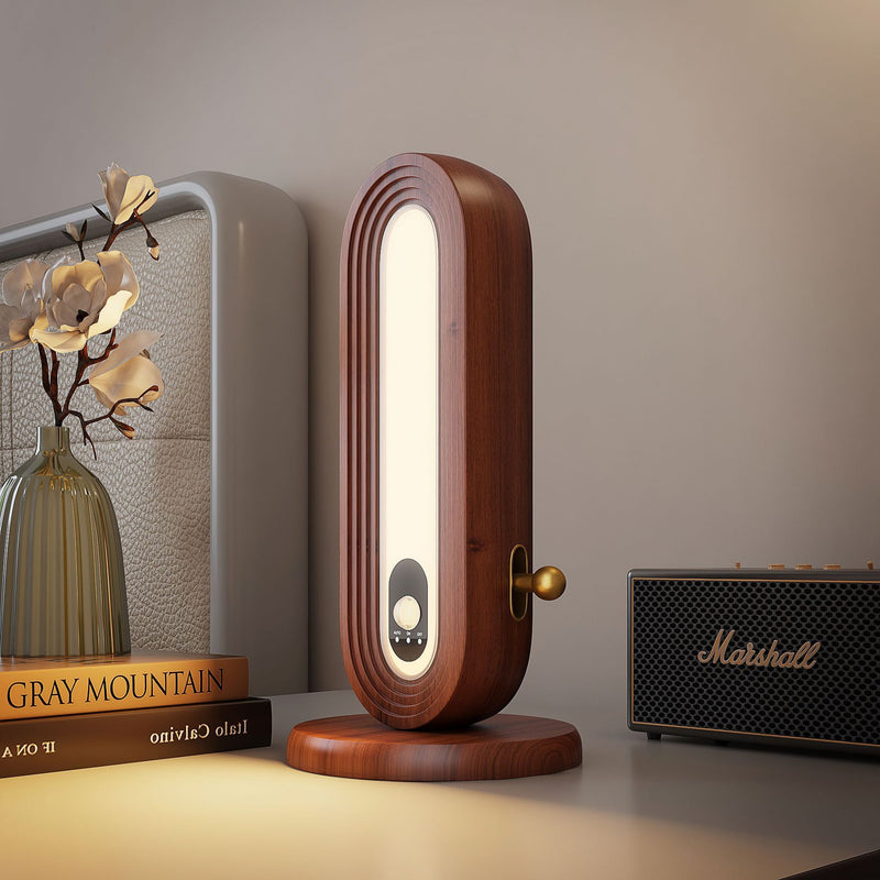 Lampe de Table Intelligente à Détection Magnétique LED Ovale en Bois Massif Simplicité Moderne pour Chambre 