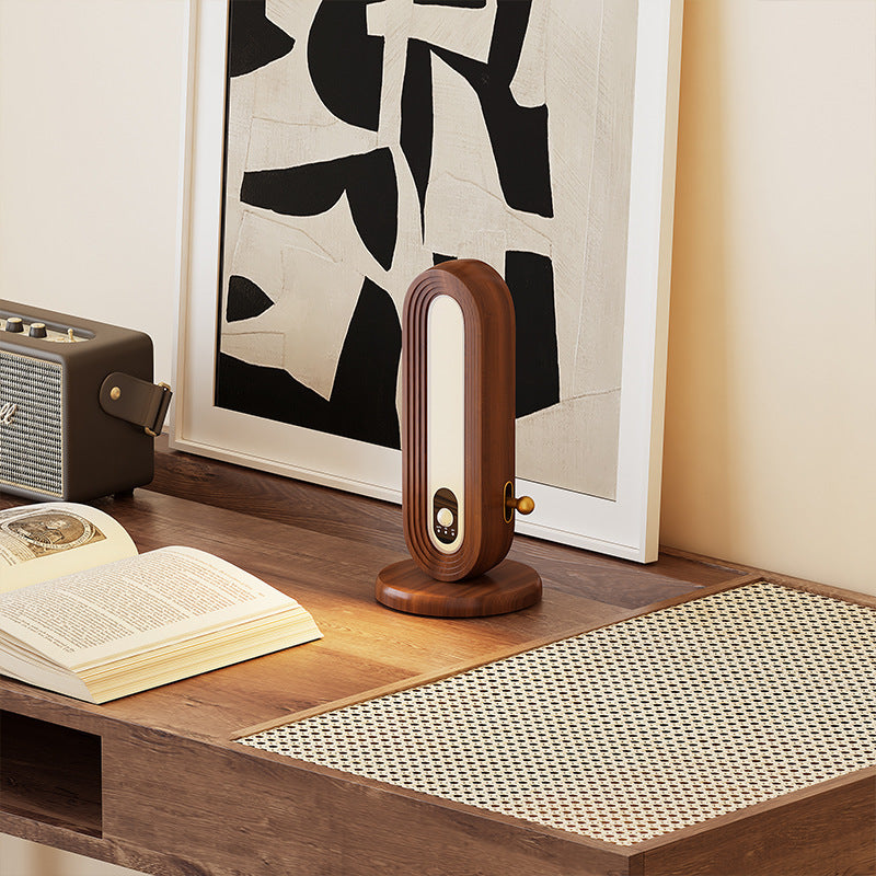 Lampe de Table Intelligente à Détection Magnétique LED Ovale en Bois Massif Simplicité Moderne pour Chambre 
