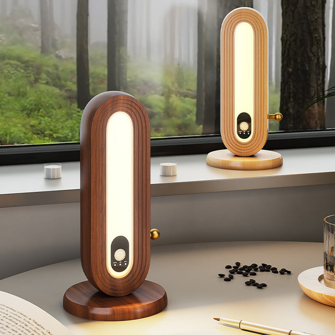Lampe de Table Intelligente à Détection Magnétique LED Ovale en Bois Massif Simplicité Moderne pour Chambre 