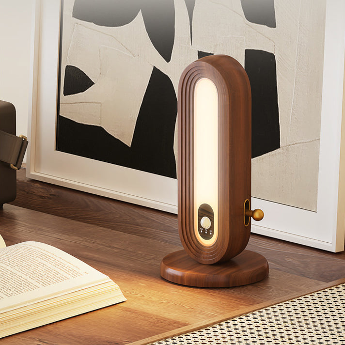 Lampe de Table Intelligente à Détection Magnétique LED Ovale en Bois Massif Simplicité Moderne pour Chambre 