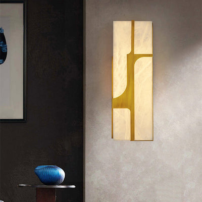 Contemporary Luxury Imitation Marble Rectangle Shade Stainless Steel LED Wall Sconce Lamp For Living Room