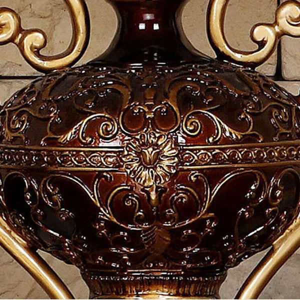 Lampe de table 1 lumière avec abat-jour en dentelle de palais européen traditionnel, base en résine sculptée et frange pour étude 