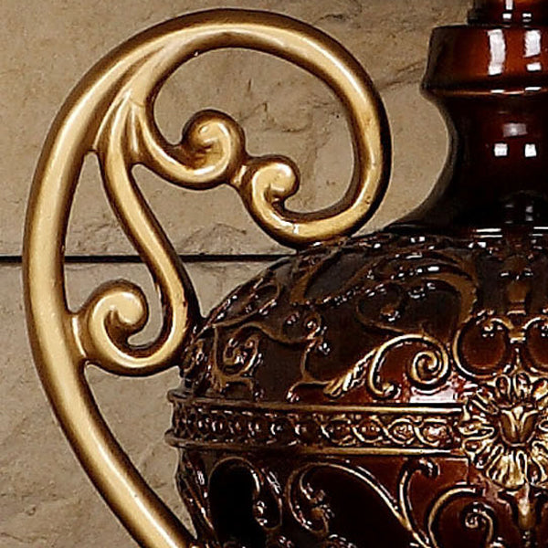 Lampe de table 1 lumière avec abat-jour en dentelle de palais européen traditionnel, base en résine sculptée et frange pour étude 
