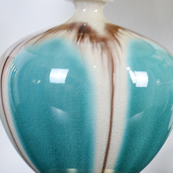 Lampe de table à 1 lumière avec base en céramique et abat-jour en tissu plissé chinois traditionnel pour étude 