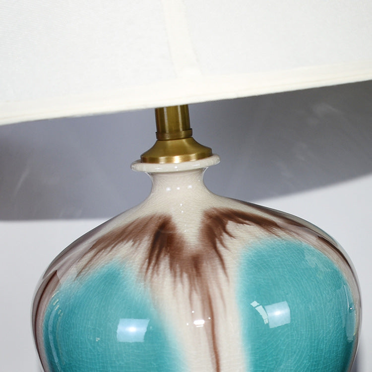 Traditional Chinese Pleated Fabric Shade Ceramic Vase Base 1-Light Table Lamp For Study