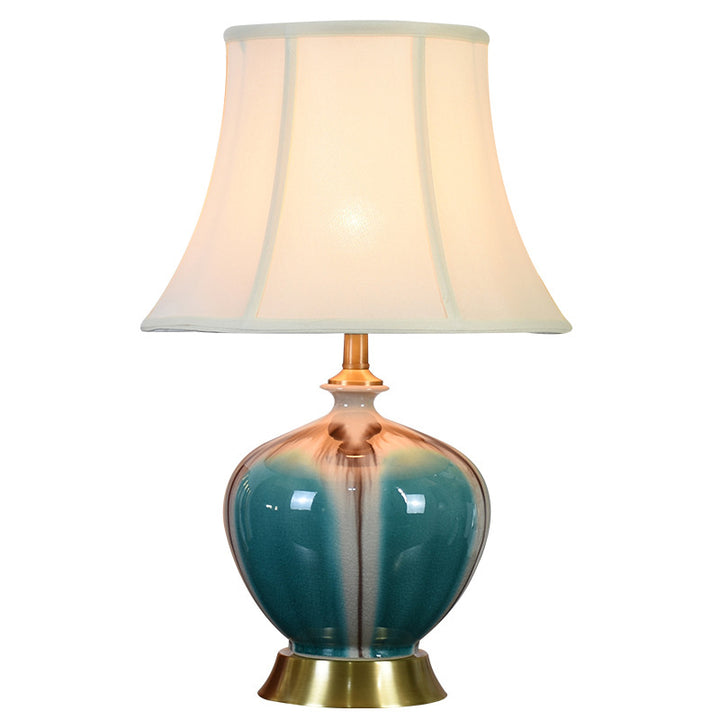 Lampe de table à 1 lumière avec base en céramique et abat-jour en tissu plissé chinois traditionnel pour étude 