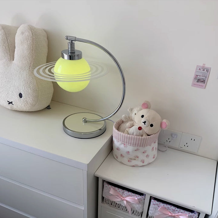 Lampe de table à 1 lumière avec tige en arc et matériel contemporain en verre nordique pour chambre 