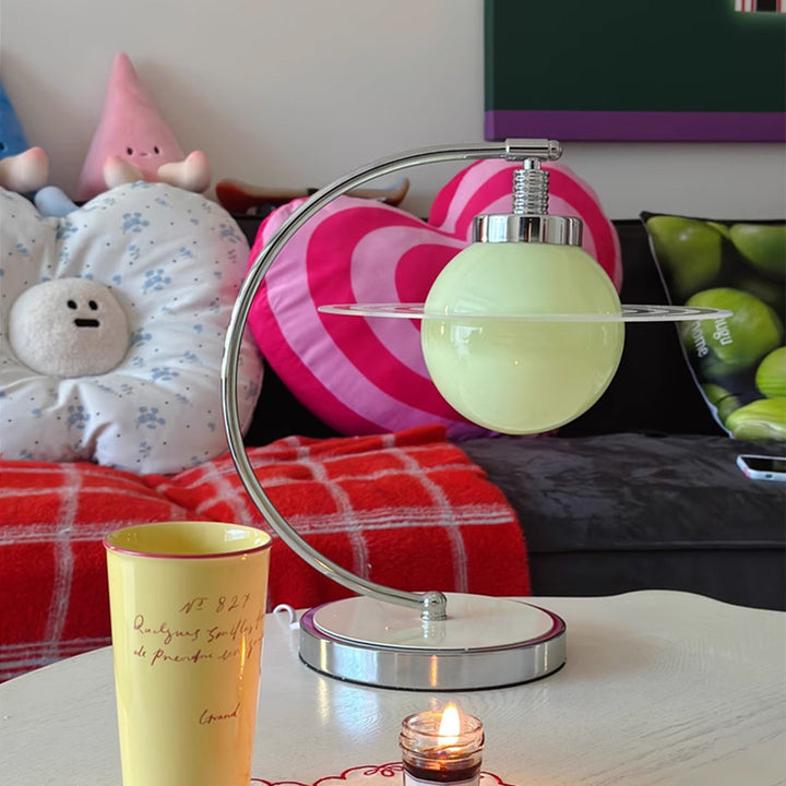 Lampe de table à 1 lumière avec tige en arc et matériel contemporain en verre nordique pour chambre 