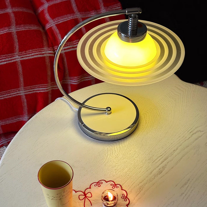 Lampe de table à 1 lumière avec tige en arc et matériel contemporain en verre nordique pour chambre 