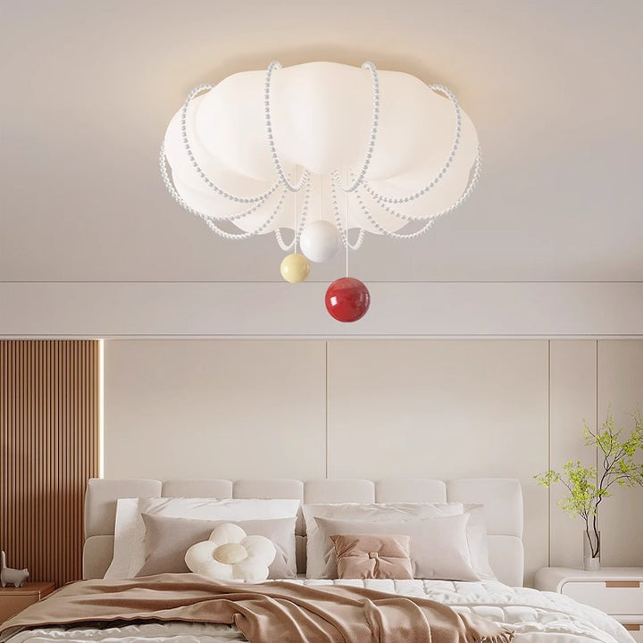 Plafonnier LED contemporain en forme de boule en fer avec abat-jour crème nordique moderne pour chambre 