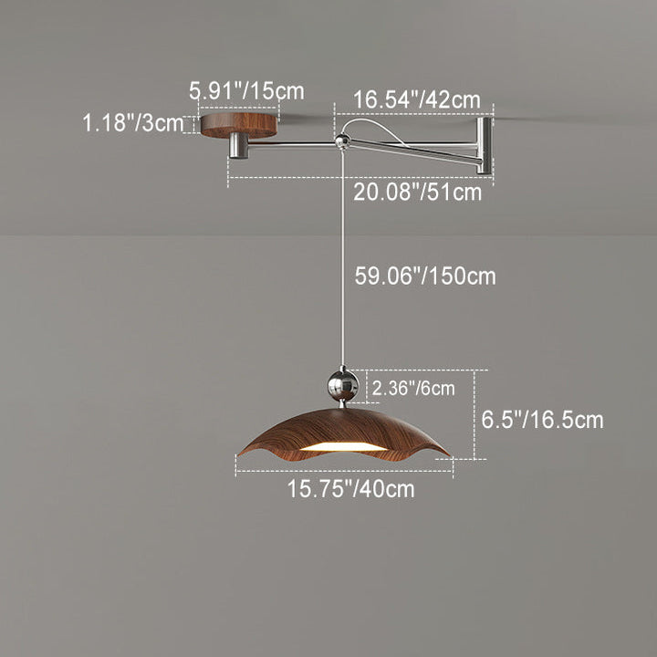 Suspension LED à bras oscillant rond imitation bois grain de fer nordique contemporain pour salon 