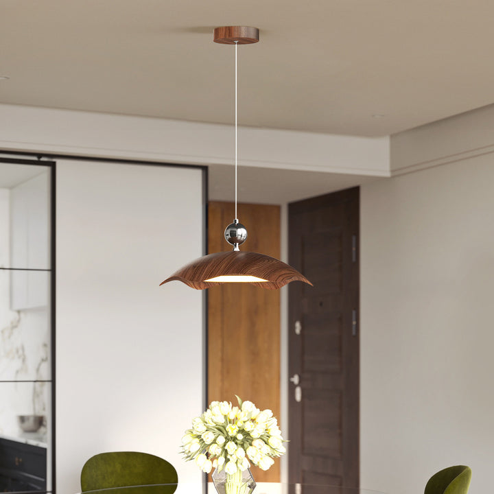 Suspension LED à bras oscillant rond imitation bois grain de fer nordique contemporain pour salon 